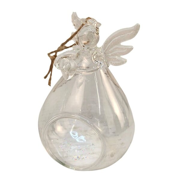 Blown Glass Angel Ornaments Holding a heart Set Of 2 Plant or Candle Holder Chri - Picture 5 of 11